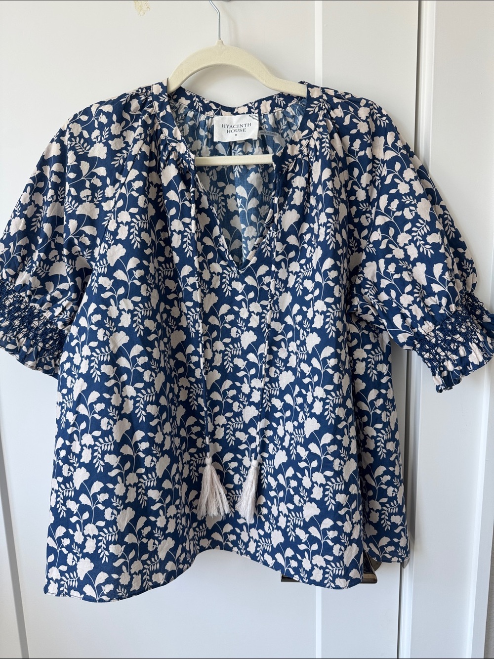 Hyacinth House Navy Floral Tassel Peasant Top